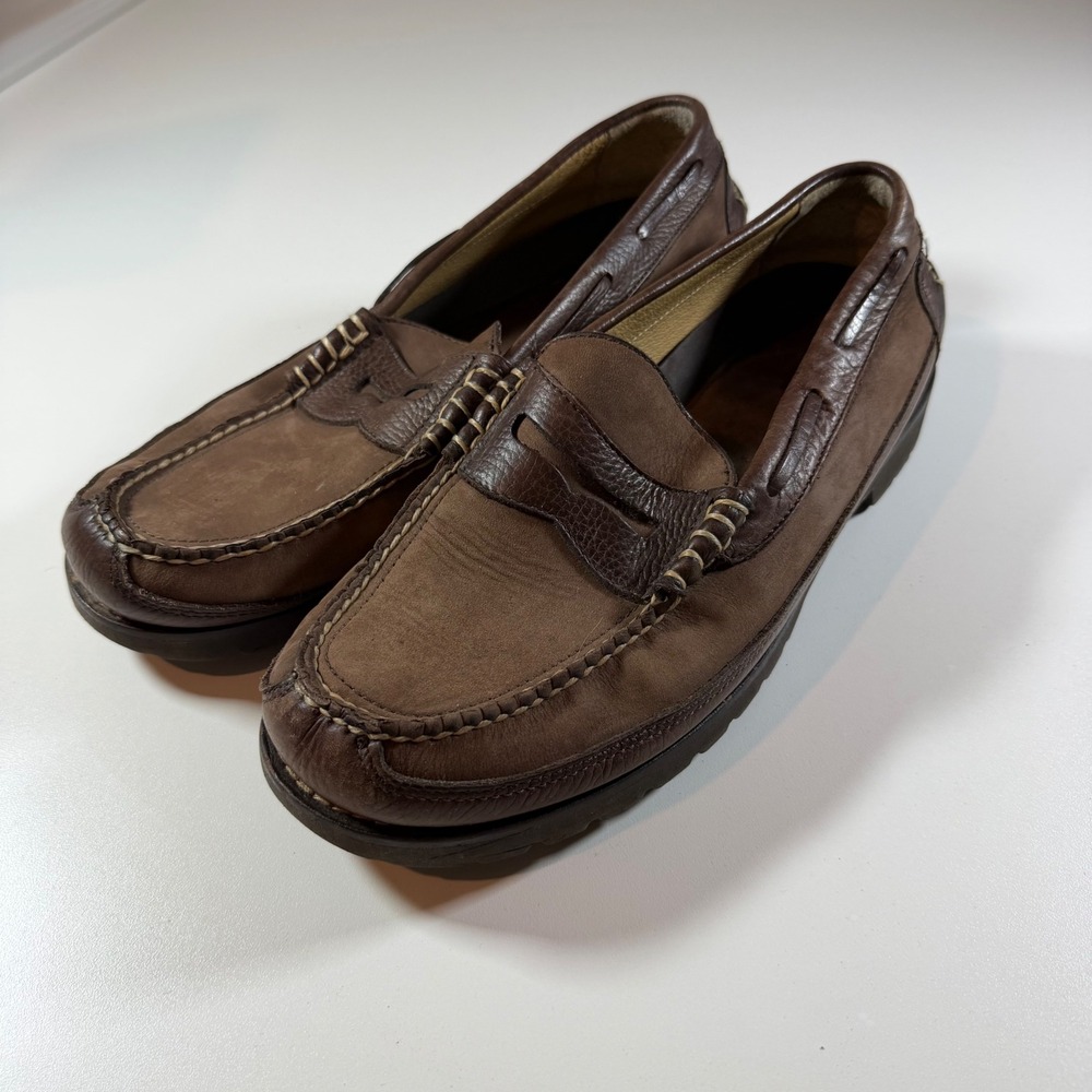 L.L. Bean Penny Loafers Mens 11.5 D Brown Fair Lug Sole Moc Toe 501920 Moccasin